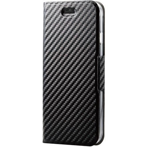 エレコム PM-A22SPLFUCB iPhone SE 第2、3世代 8／7 レザーケース 手帳型 UltraSlim 薄型 磁石付き クリアケース カーボン調(ブラック)｜best-tecc