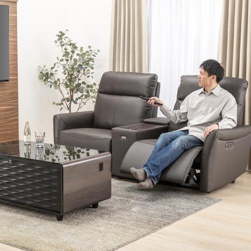 ヤマダオリジナル 電動リクライニングソファ 「YES140018N DBR2PカワCUセット」 2人掛 幅192cm センターユニット付 本革ダークブラウン色