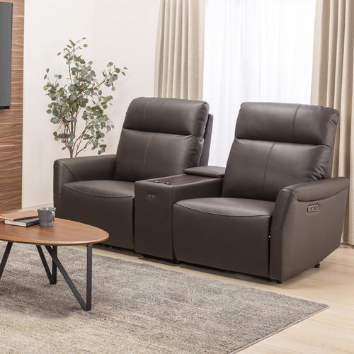 ヤマダオリジナル 電動リクライニングソファ 「YES140018N DBR2PカワCUセット」 2人掛 幅192cm センターユニット付 本革ダークブラウン色