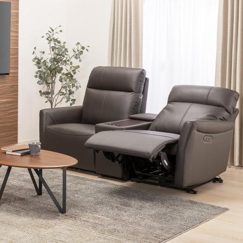 ヤマダオリジナル 電動リクライニングソファ 「YES140018N DBR2PカワCUセット」 2人掛 幅192cm センターユニット付 本革ダークブラウン色