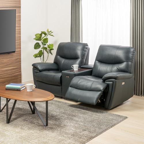 ヤマダオリジナル 電動リクライニングソファ＋「YES140001NV2Pセンターユニットセット」 幅192cm 3人掛け 本革 ネイビー