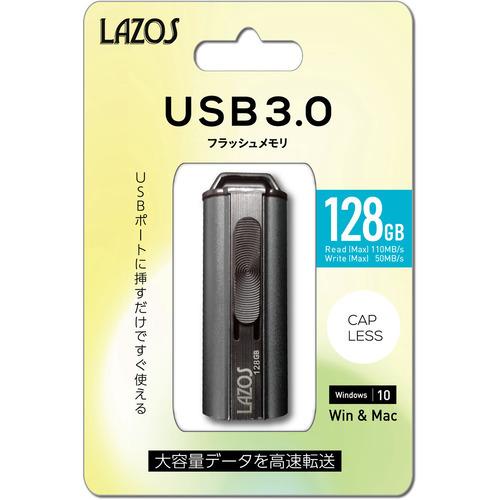 リーダーメディアテクノ L-U128-3.0 USB3.0対応 USBメモリ 128GB Lazos 128GB ブラック｜best-tecc