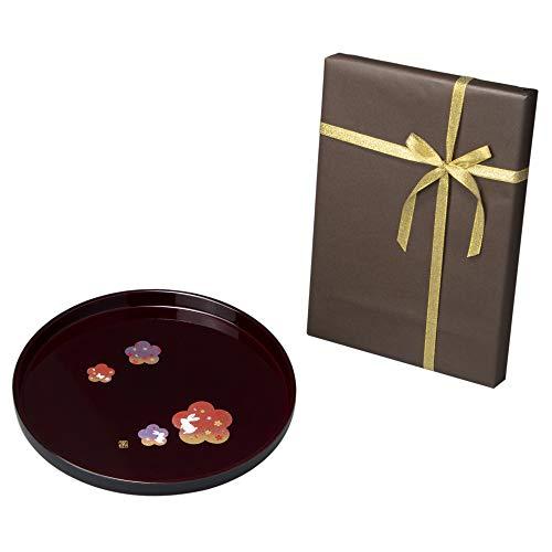 【包装紙ラッピング済】 盆 直径24×高さ1.7cm 宴うさぎ 24cm 溜 (包装紙ブラウン)