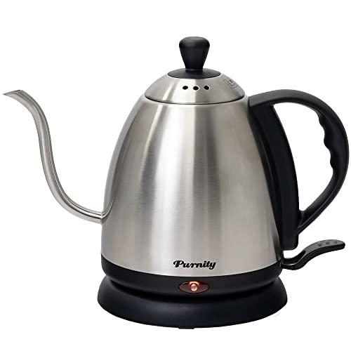 life_mart 1.0L 電気ケトル 小型 ドリップノズル ケトル 簡単操作 ワンタッチ ドリップ式 ステンレス 電気ポット ? a