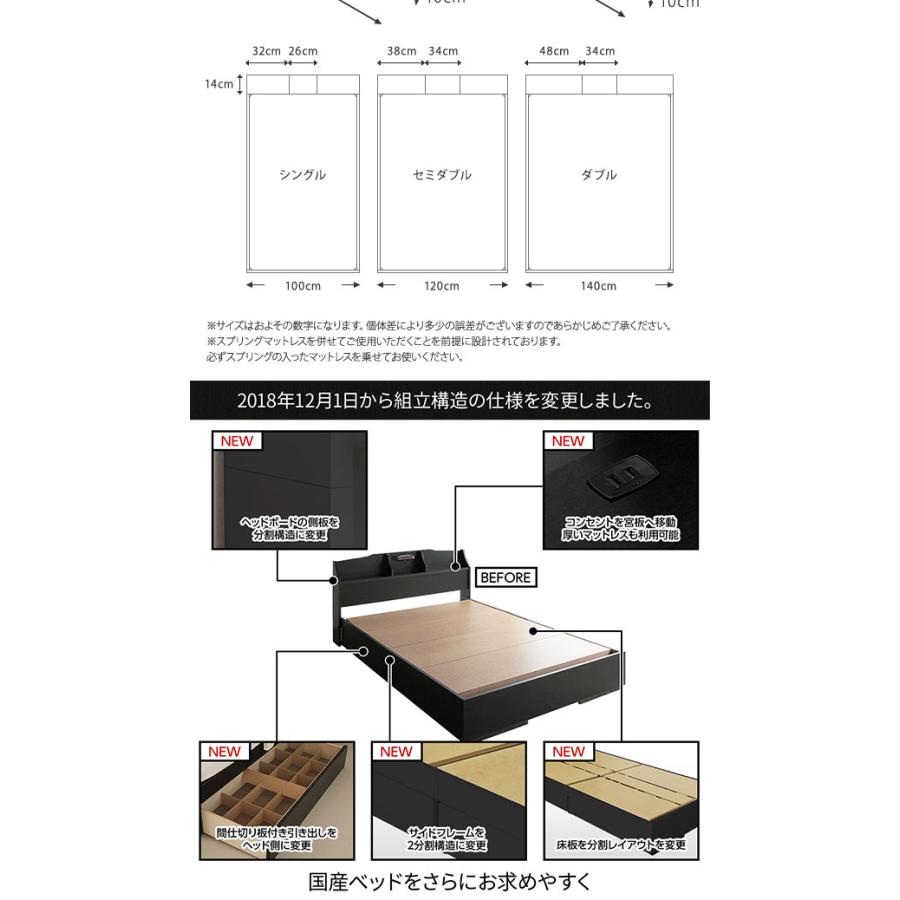 ベッド 日本製 収納付き 引き出し 照明 棚付き 宮付き コンセント 『STELA』ステラ ブラック シングル ベッドフレームのみ 送料無料｜best-value｜14