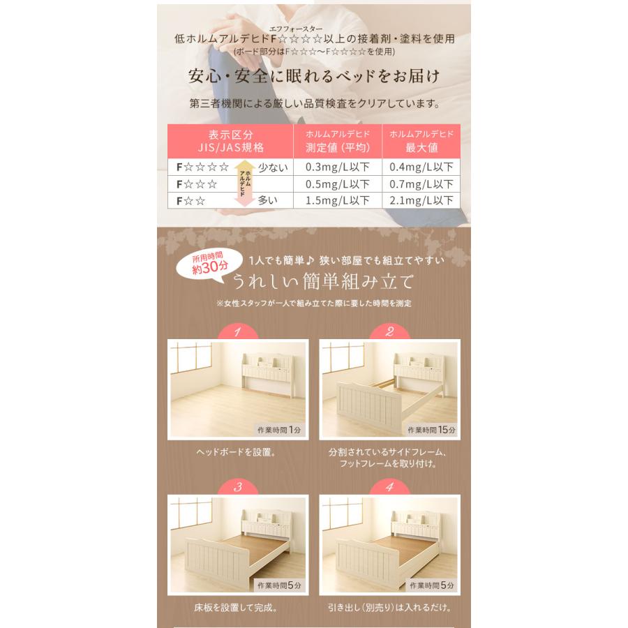 引き出し別売) 日本製 カントリー調 姫系 ベッド シングル ベッド