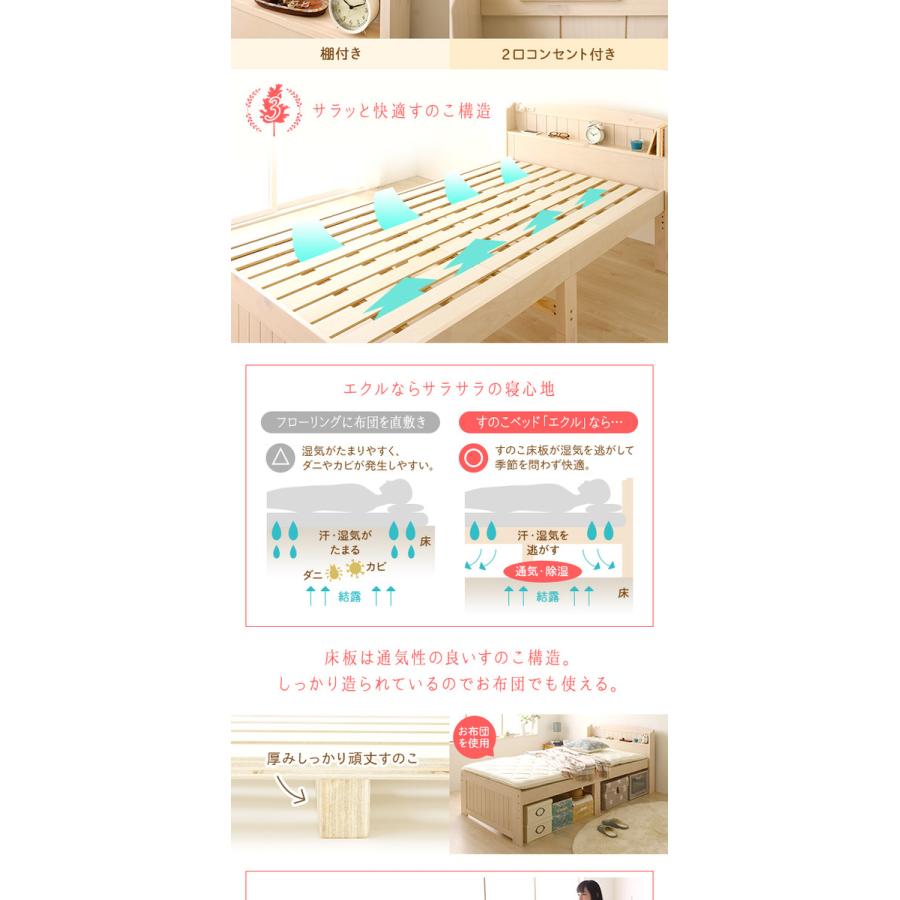 ベッド シングル ベッドフレームのみ 木製 宮付き 棚付き コンセント