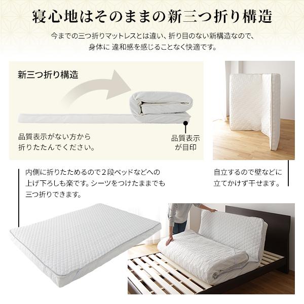マットレス 国産 ポケットコイル 薄型 三つ折り 体圧分散 1年保証 コンパクト 圧縮 梱包 通常丈 シングル 送料無料