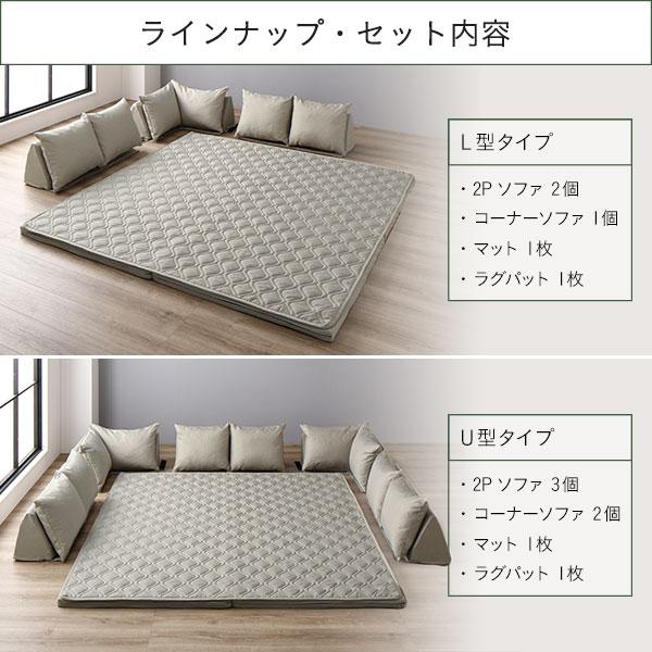 コーナーソファセット U型タイプ 洗えるラグ フロアマット付き フロア