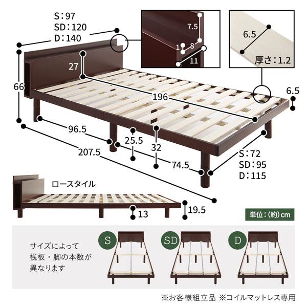 RASIK（ラシク） ベッド シングル ベッドフレームのみ 宮付き 高さ調整