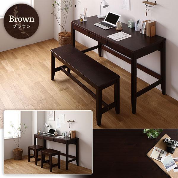 天然木 デスクセット デスク幅140×奥行45cm+スツール2脚 送料無料