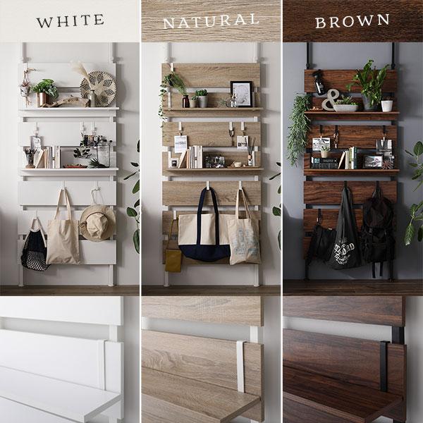 壁面 突っ張り ウォールラック 幅40cm 棚板2枚 フック7個付き 壁面収納