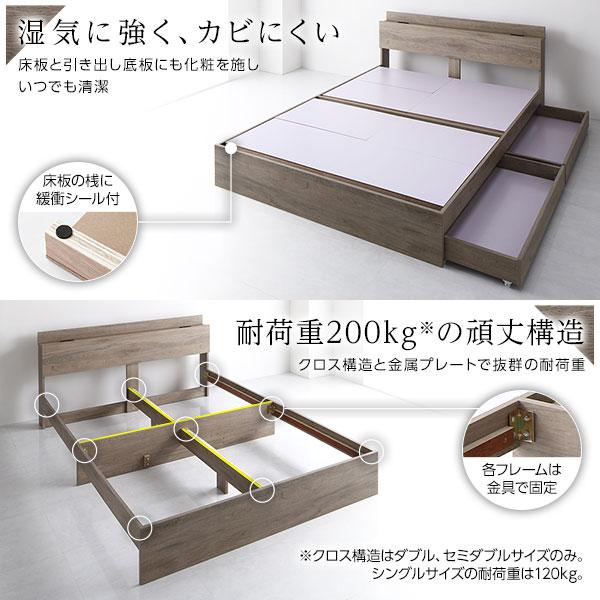 ベッド ダブル ベッドフレームのみ 収納付き 引き出し 棚 宮 コンセント グレージュ Serest セレスト 送料無料