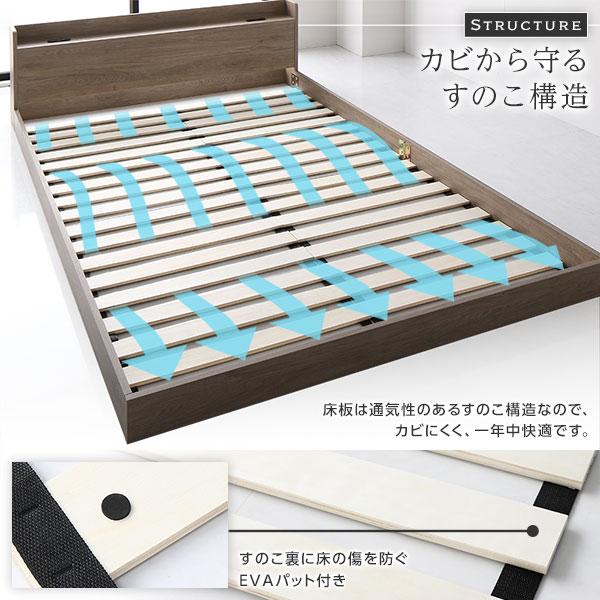セミダブル ポケットコイルマットレス付き すのこ ローベッド 低床 宮 棚 コンセント グレージュ Etany エタニー 【含ま】 送料無料