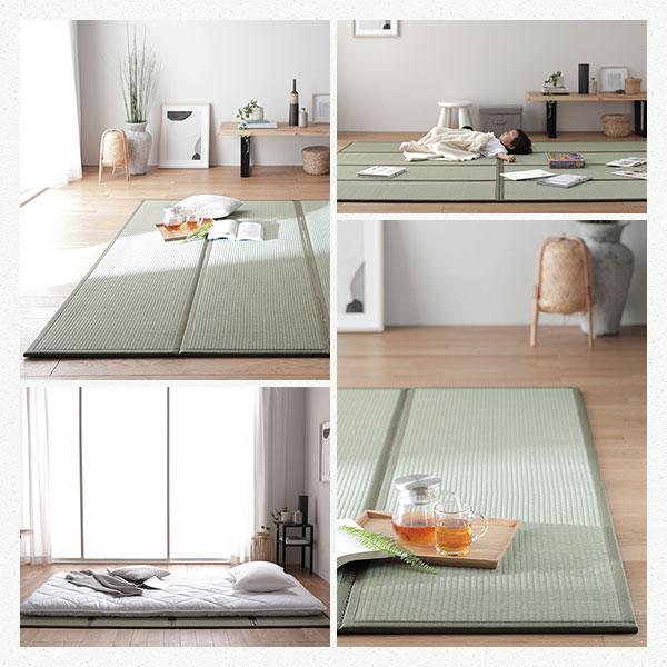 快適で抗菌性の家庭用マットレス、畳マットレス 畳 マットレス 〔 ダブル 約140×200×1.1cm 双目織 緑 〕 4つ折り