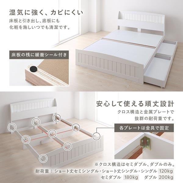 RASIK（ラシク） ベッド ダブル ベッドフレームのみ ホワイト 引き出し