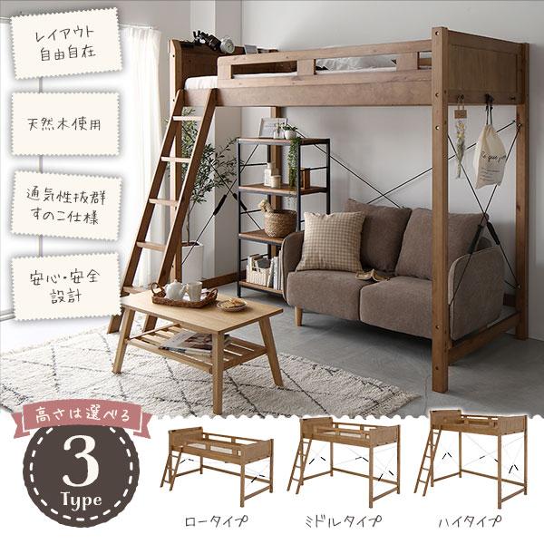 ロフトベッド シングル ロータイプ 床下76.5cm ベッドフレーム