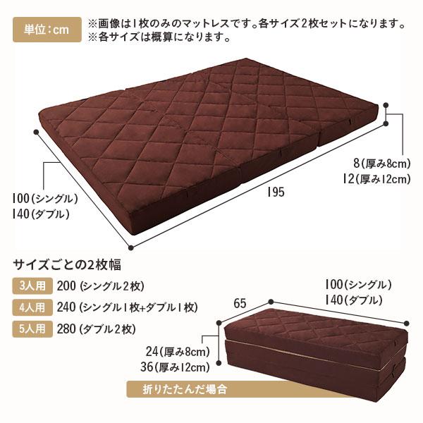マットレス ファミリータイプ 〔幅200cm シングル×2枚 3人用〕 厚さ