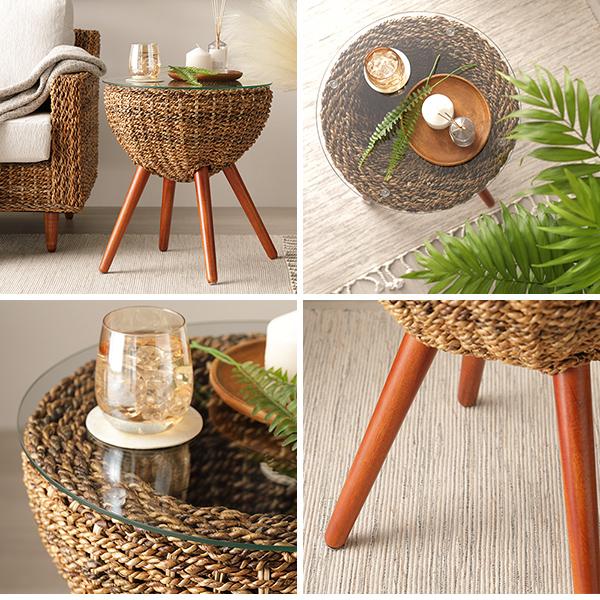 サイドテーブル 収納タイプ 約40×35cm アバカ 自然素材 完成品