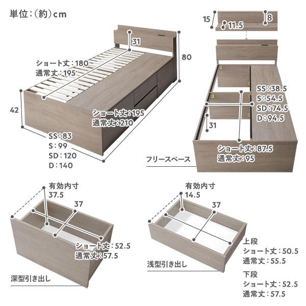 RASIK（ラシク） 宮付き チェスト ベッド ショート丈シングル ベッド