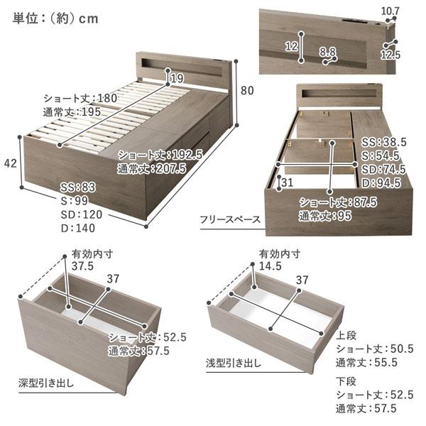 RASIK（ラシク） 照明 宮付 チェスト ベッド ショート丈セミシングル