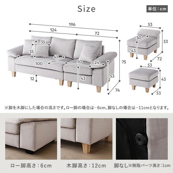 RASIK（ラシク） カウチソファ 〔 脚付き ロー脚6cm ファブリック