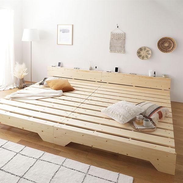 宮付き 天然木 すのこベッド 約幅140cm ダブル フレームのみ ロー