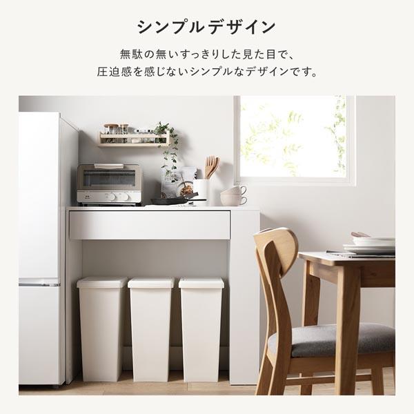 ゴミ箱上 収納カウンター 幅98.5cm 引き出し付 棚付 ダストボックス上