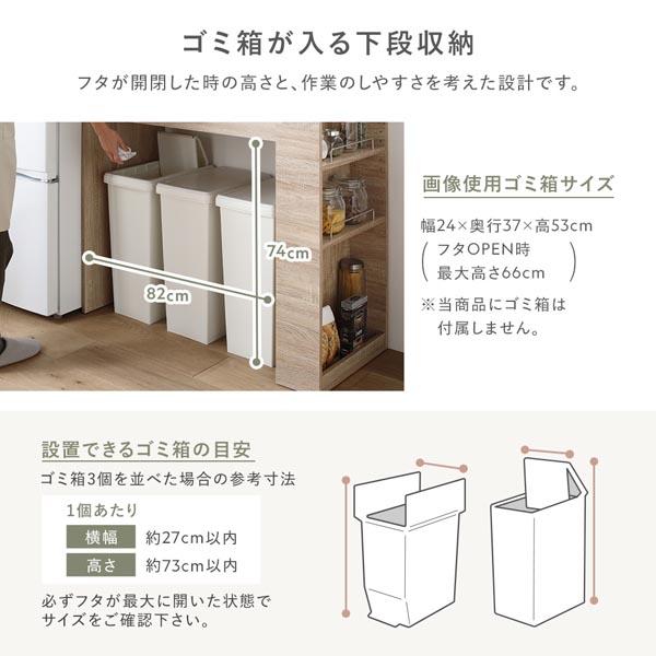 ゴミ箱上 収納カウンター 幅98.5cm 引き出し付 棚付 ダストボックス上