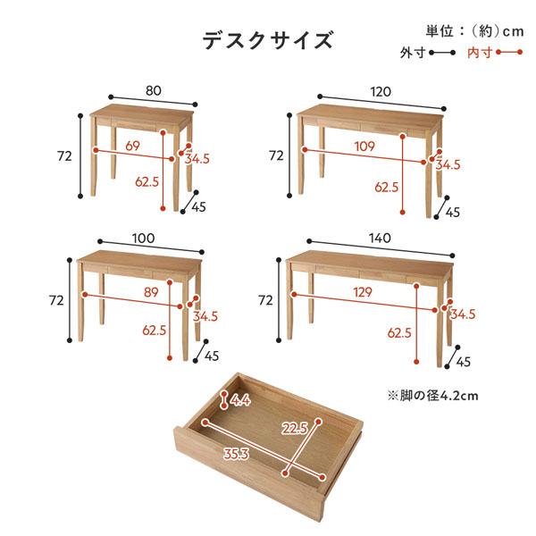 RASIK（ラシク） 天然木 デスクシリーズ デスク 単品 140cm幅 引き出し