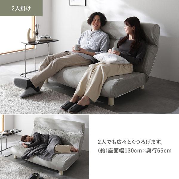 ローソファ 2人掛け 幅130cm ダブル リクライニング ハイバック 低反発