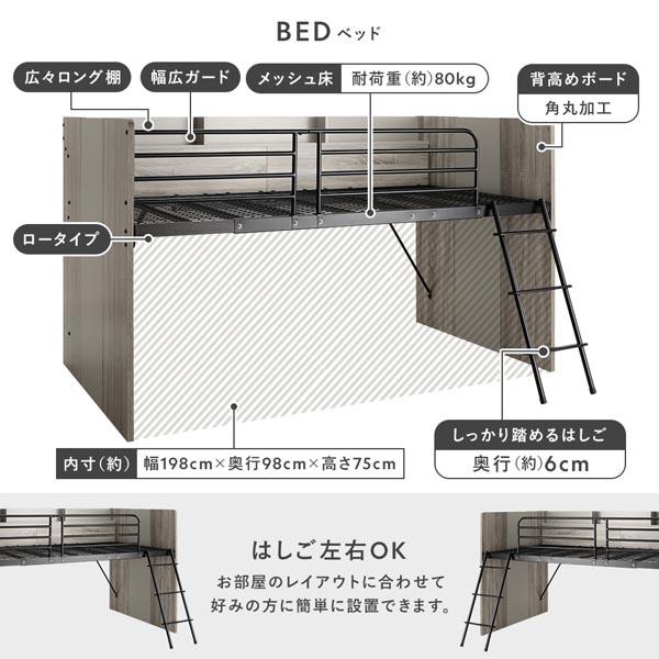 棚付 システムベッド 3点セット ベッド 幅117cm ロータイプ シングル