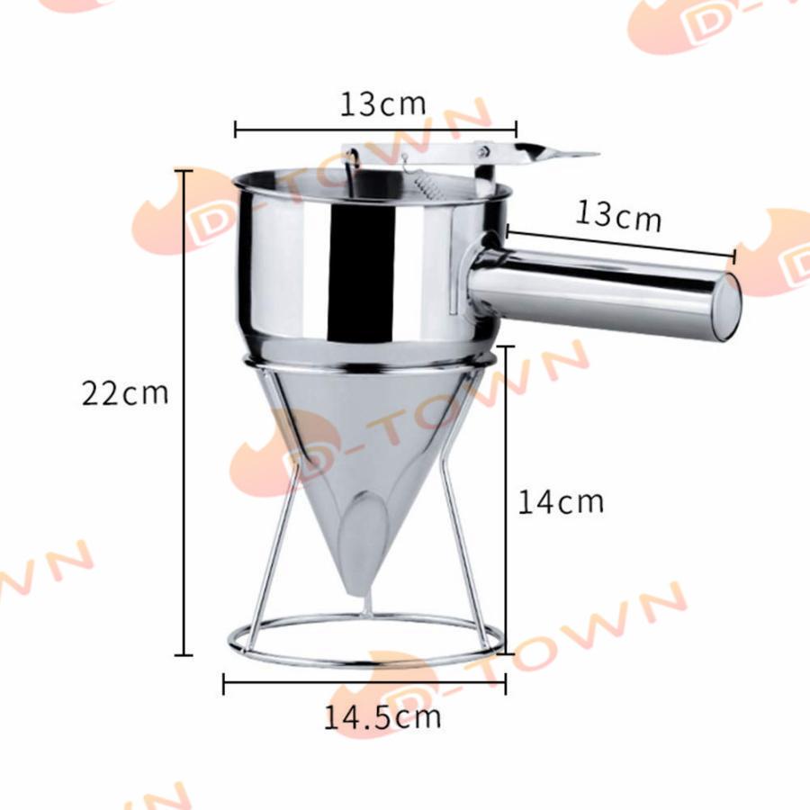 ステンレス鋼漏斗 ロート スタンド付 チャッキリ 種落し たこ焼きツール 鯛焼き 今川焼 大判焼き パン ケーキ 注ぎが簡単 クレープ 学園祭 文化祭 家庭用 料理｜best-wishes-shop｜06