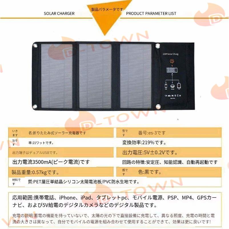 ソーラーパネル 21W 充電器 防災 電気代 小型 スマホ コンパクト 太陽光パネル 折りたたみ 超薄型 アウトドア キャンプ 緊急｜best-wishes-shop｜02