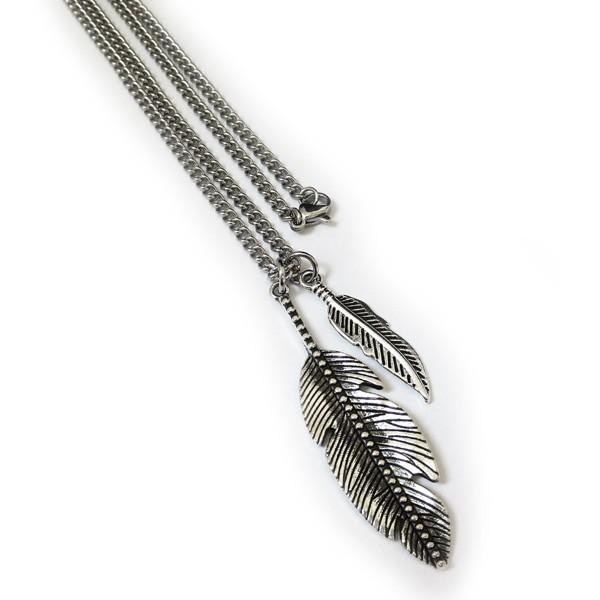 合金ネックレス フェザーペンダント ステンレスチェーン付き : ベスト