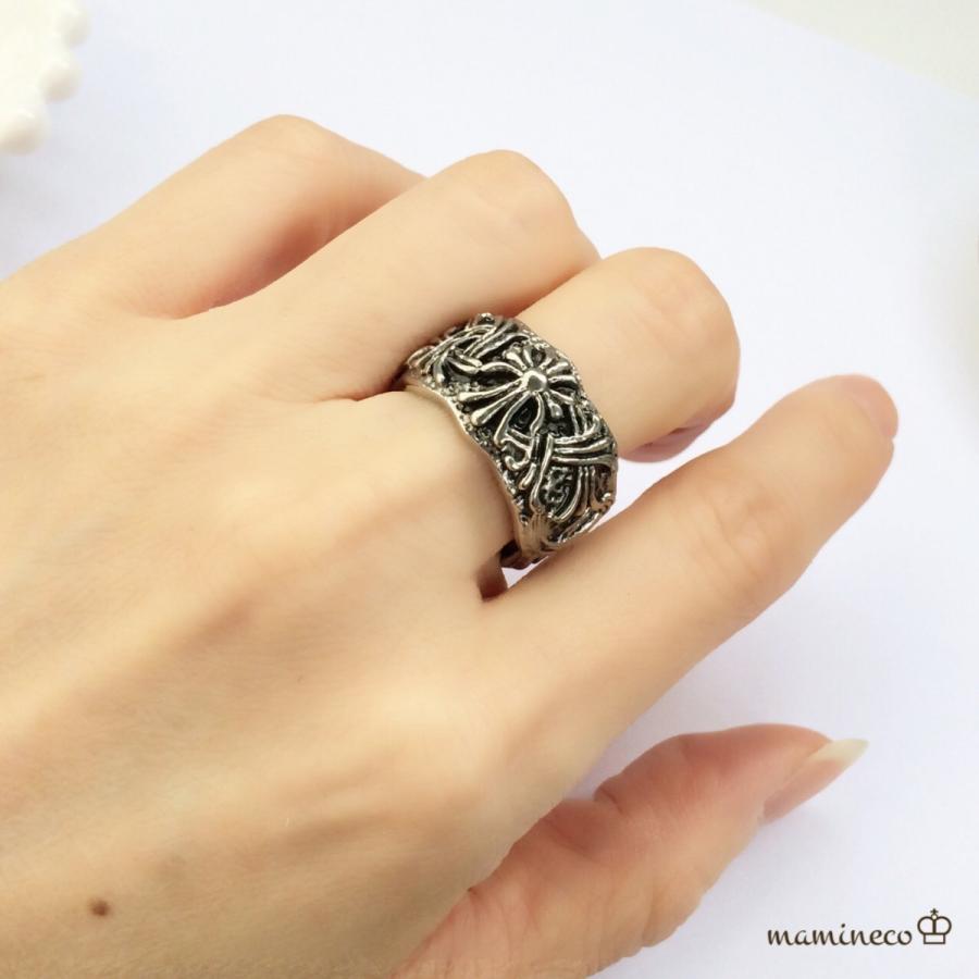 サージカルステンレスリング ハード系 ユリのクロス フレアクロス 指輪