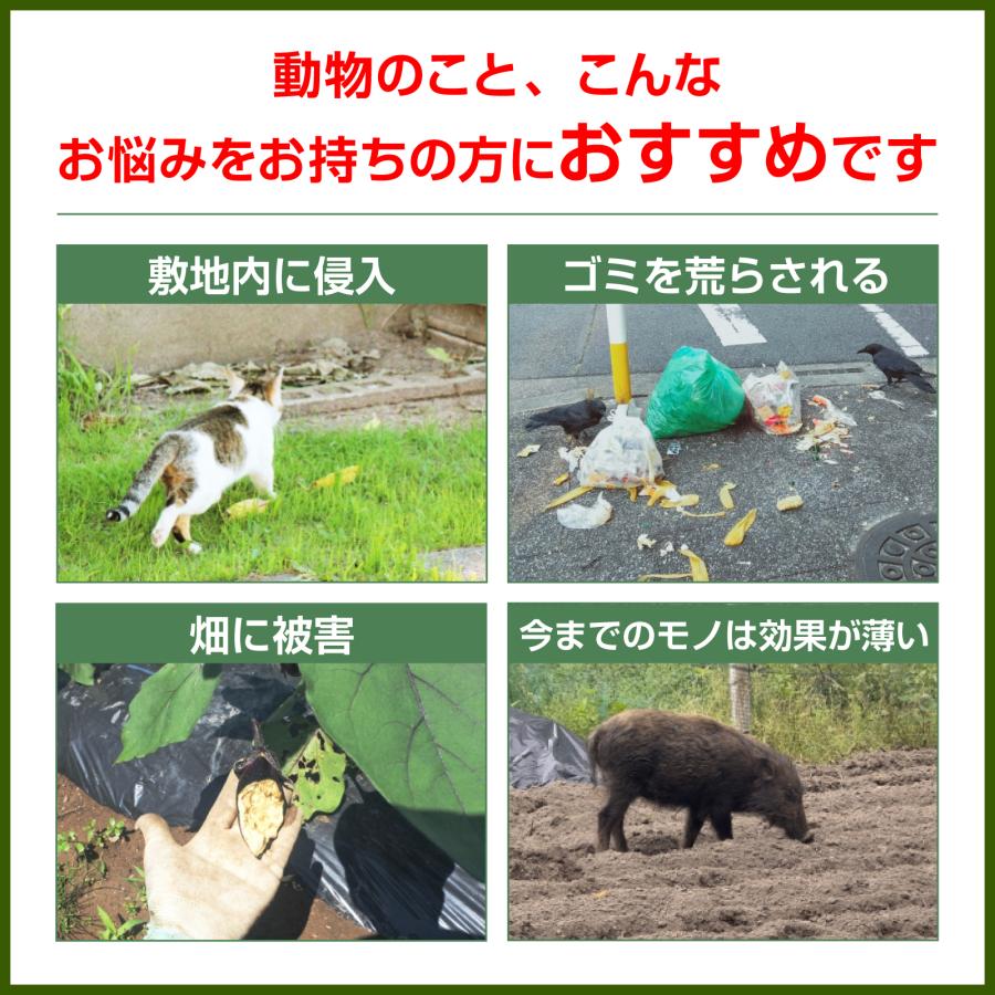 4台セット 猫よけ 猫よけ対策 最強 庭 駐車場 撃退 イノシシ ハクビシン 害獣 超音波 カラス 犬 野良猫 音声 フラッシュ ソーラー充電 USB充電 法人  爆買_1