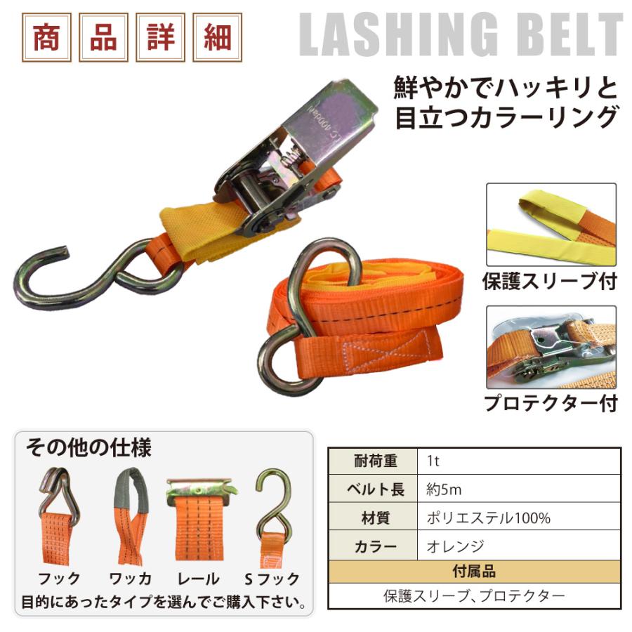 ラッシングベルト 25mm Sフック 2本 固定側0.5m 巻側5m 荷締機