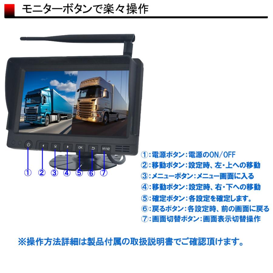 バックカメラ モニター セット 7インチ 後付け トラック ワイヤレス