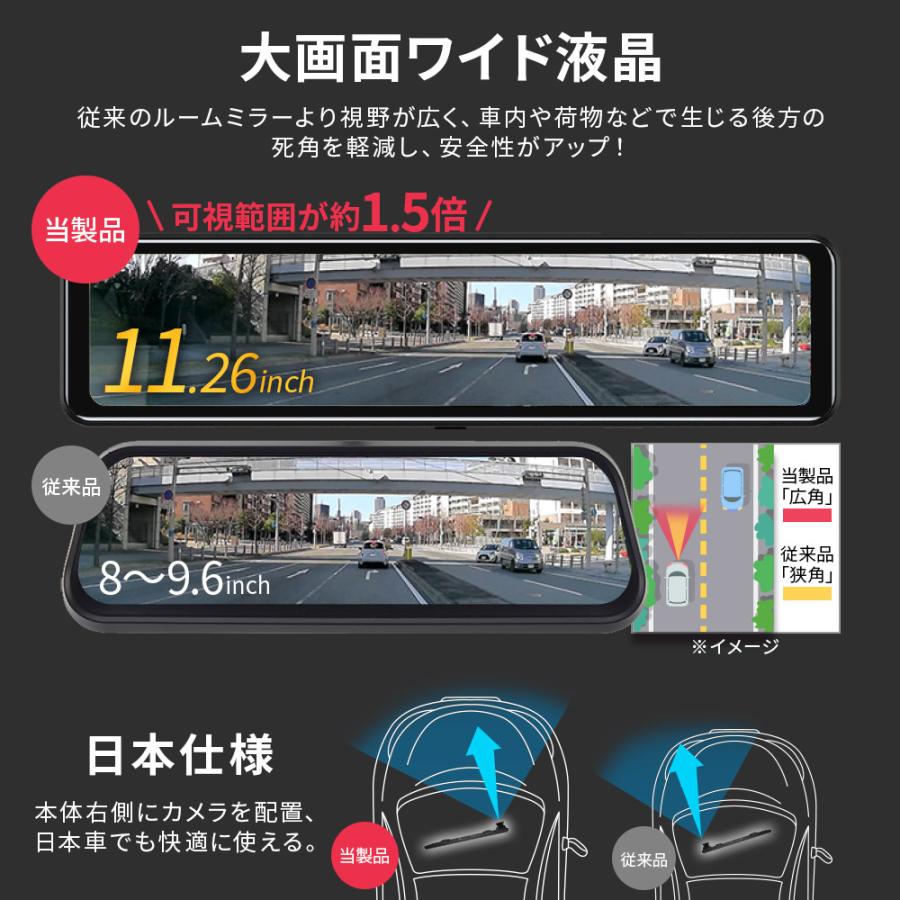 ドライブレコーダー ドラレコ 前後 ミラー ルームミラー型 カメラ ミラー型 一体型 12V 24V インナーミラー 駐車監視対応 5V センサー 高画質 2カメラ 広角｜bestanswe｜05