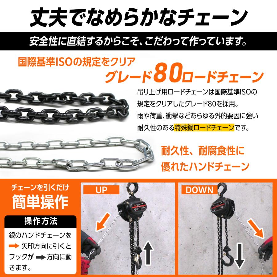 手動式チェーンブロック 0.5t 3m 吊り上げ 抜根 ひきぬき 吊り下げ