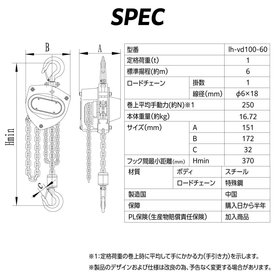 Bestanswer 手動式チェーンブロック 1t 揚程6m グレード80 軽量 Bestanswer 手動式チェーンブロック 1t 揚程6m グレード80 軽量