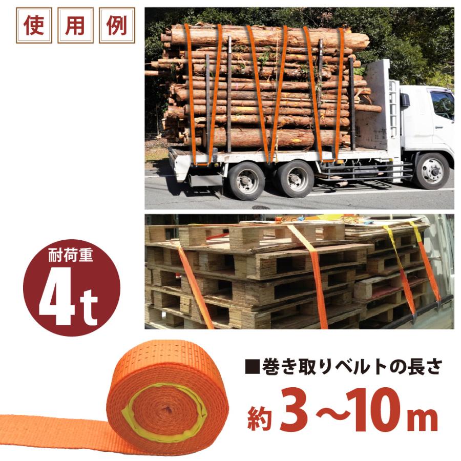 ラッシングベルト 50mm Jフック 固定側1m 巻側10m ラチェット式