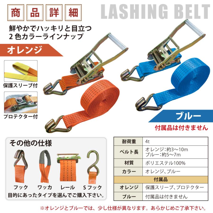 10セット ラッシングベルト Jフック 幅50mm 固定側1m 巻側7m 10セット ラッシングベルト Jフック 幅50mm 固定側1m 巻側7m