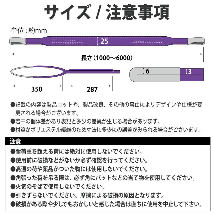 スリングベルト 幅 25mm 2m 2本セット スリング ナイロンスリング ベルトスリング 玉掛けスリング 2本組 使用警告線付き 業務用 吊り具 ウインチ｜bestanswe｜15