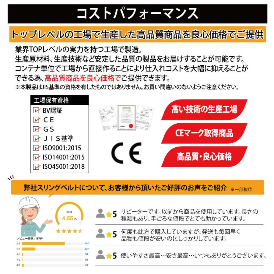 スリング 幅 35mm 2m  単品 スリングベルト ナイロンスリング ベルトスリング 使用警告線付き 業務用 吊り具 ウインチ 1200kg｜bestanswe｜05