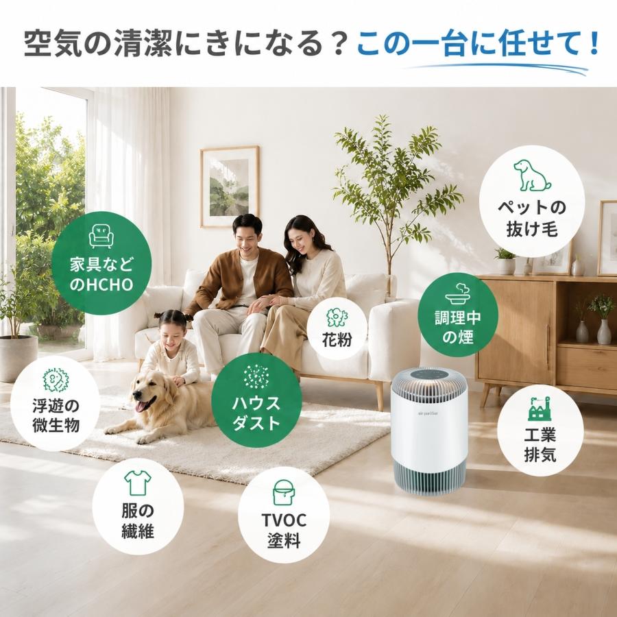 空気清浄機 小型 脱臭 ペット臭 18畳 360°強吸引 微細粒子除去 HEPA