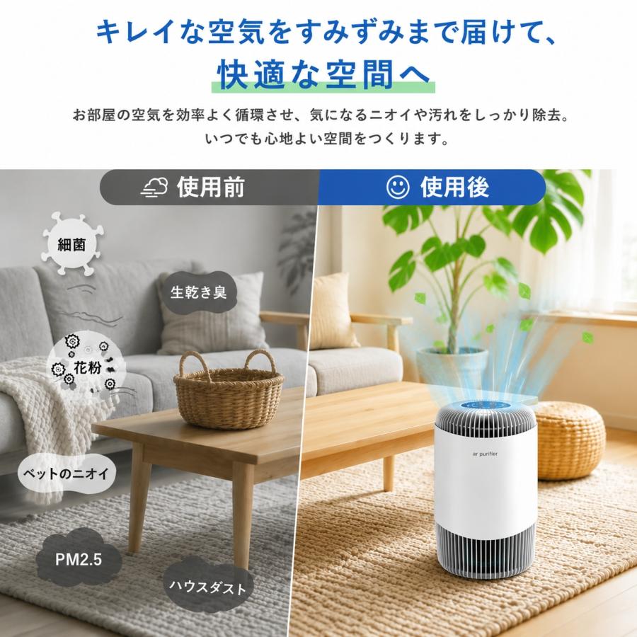 空気清浄機 小型 脱臭 ペット臭 18畳 360°強吸引 微細粒子除去 HEPA