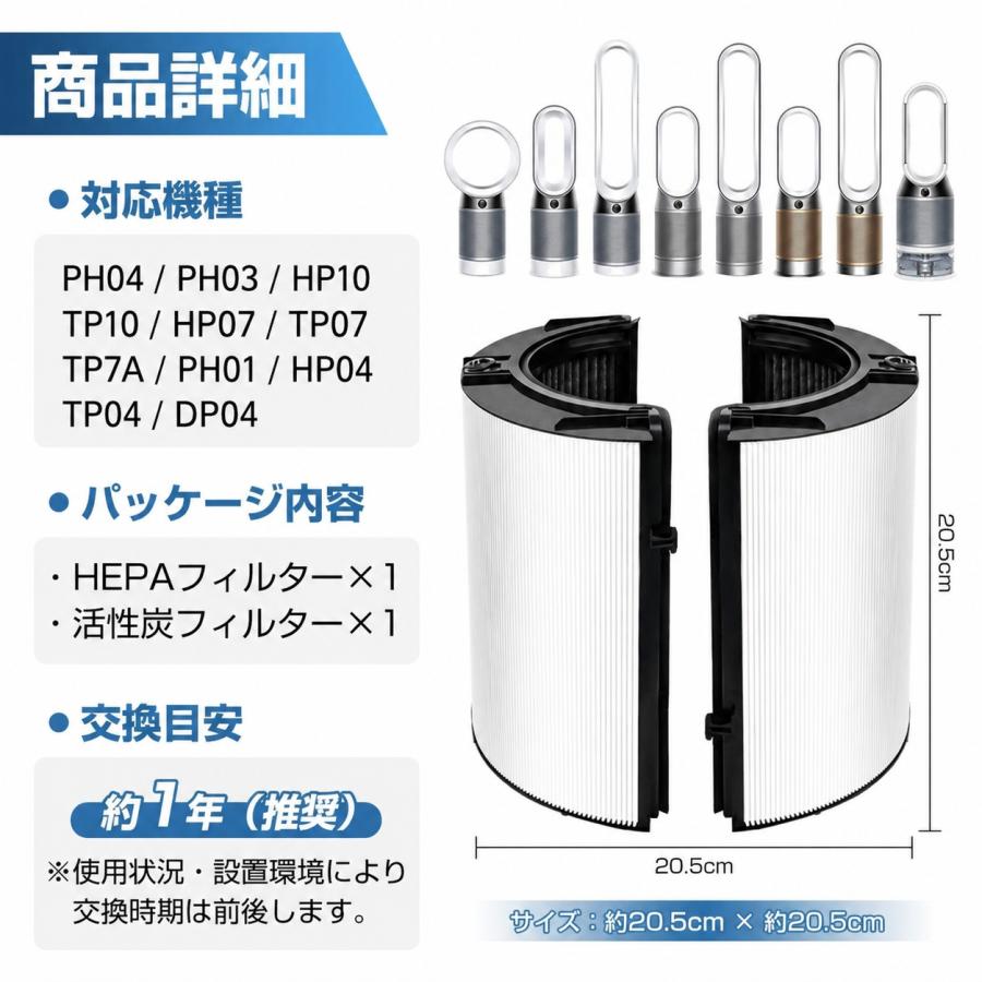 ダイソン(Dyson)互換 一体型リサイクルグラス HEPA活性炭フィルター