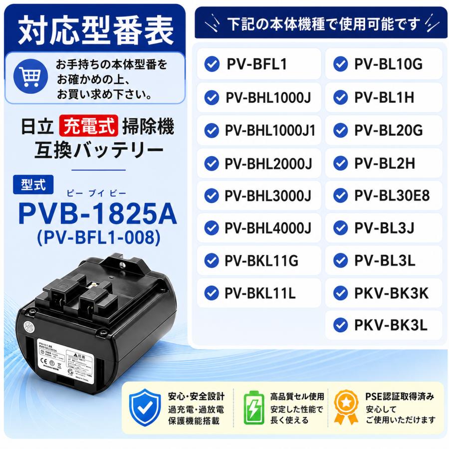 日立（HITACHI） 【互換品】PVB-1825A 日立掃除機交換用バッテリー